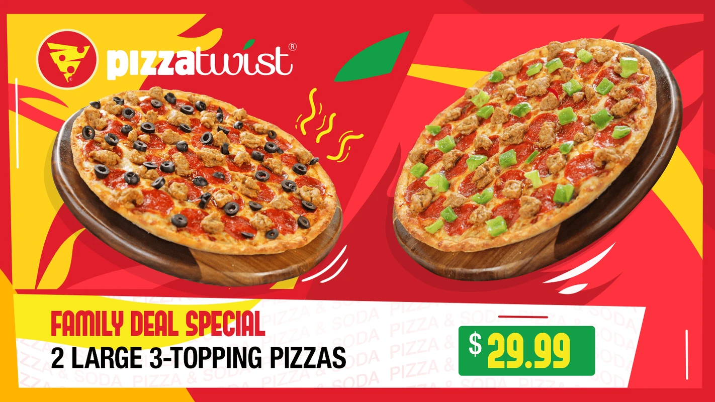 Buy any 2 Large 3-Topping Pizzas