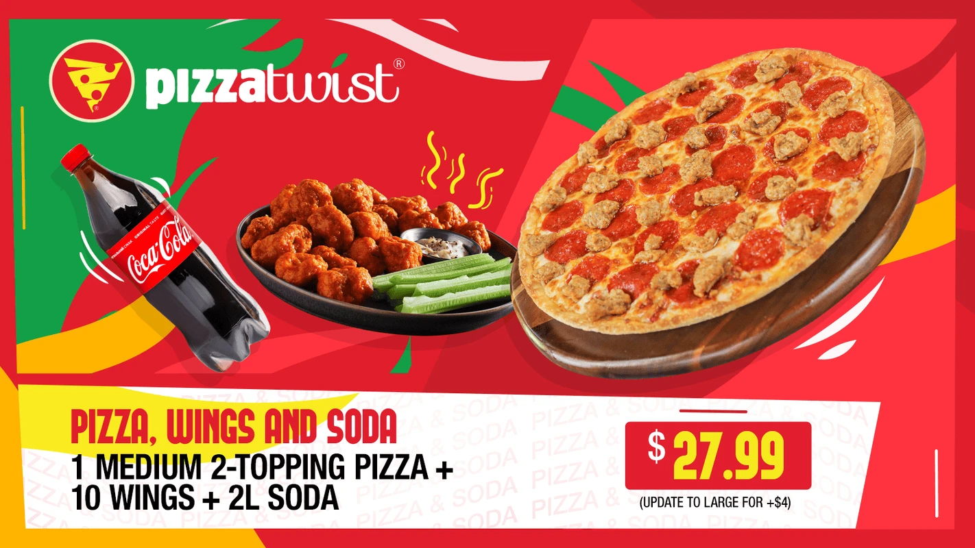 Buy Medium 2 Topping Pizza + 10 Boneless + 2L Soda